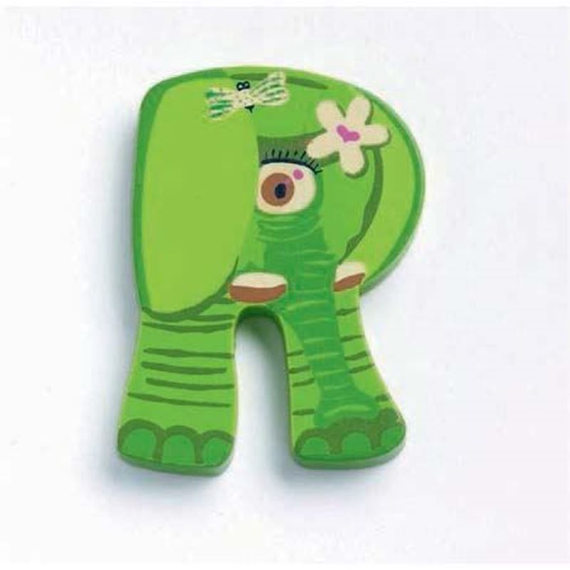 lettera R in legno Djeco elefante con fiore – idea regalo nascita