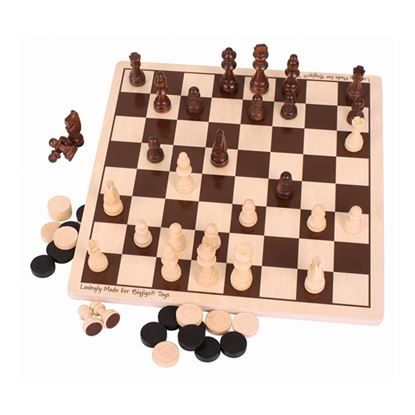 Immagine di dama e scacchi in legno