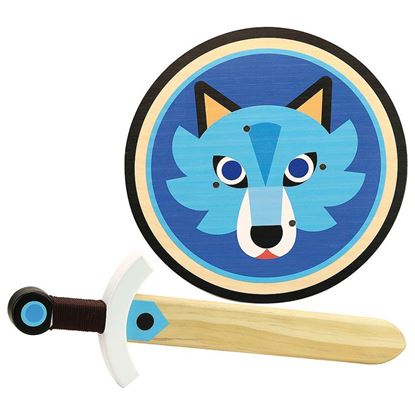 spada e scudo in legno lupo