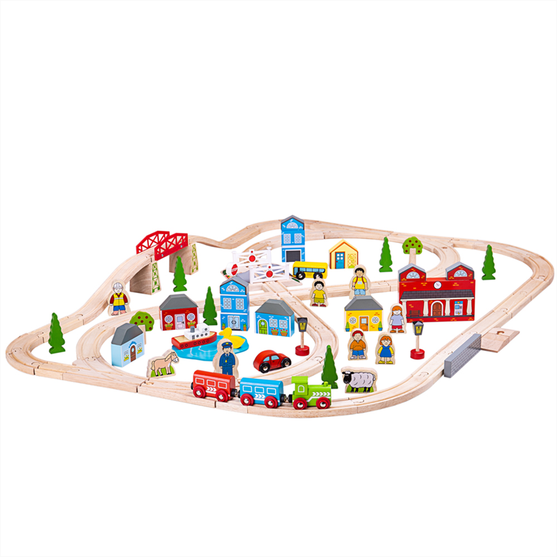 pista trenino campagna e città – Bigjigs Toys, 91 pezzi in legno