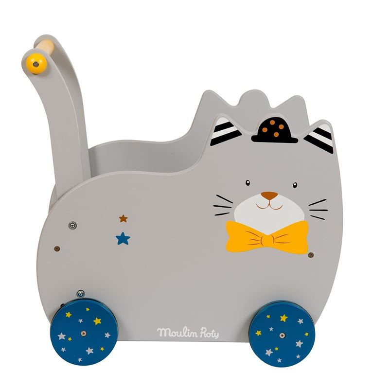 carrello primi passi in legno gatto