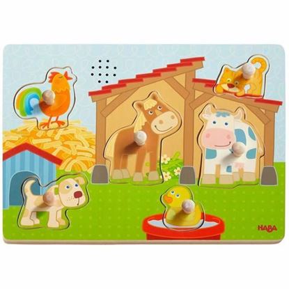 Puzzle sonoro in legno Animali della Fattoria con versi realistici, gioco educativo per bambini da 1 anno.