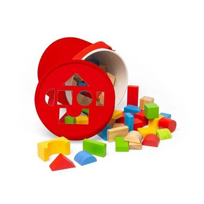 costruzioni in legno con barile Bigjigs – mattoncini colorati per bambini con incastri forme