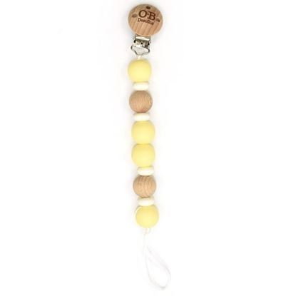 portaciuccio in silicone alimentare e legno di faggio colore limone