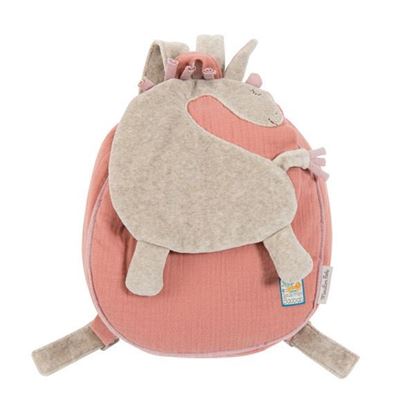 zainetto bimba asilo giraffa Moulin Roty in morbido cotone rosa