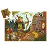 puzzle robin hood djeco completato con arciere, volpe e castello nel bosco