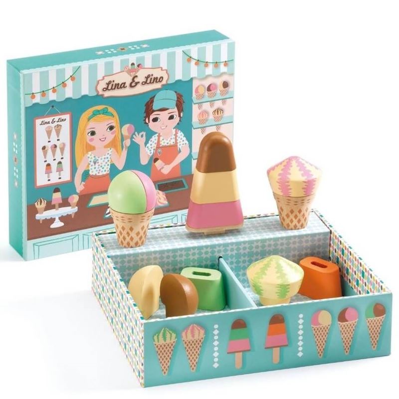 gelateria gioco in legno con coni gelato e ghiaccioli, gioco educativo Djeco