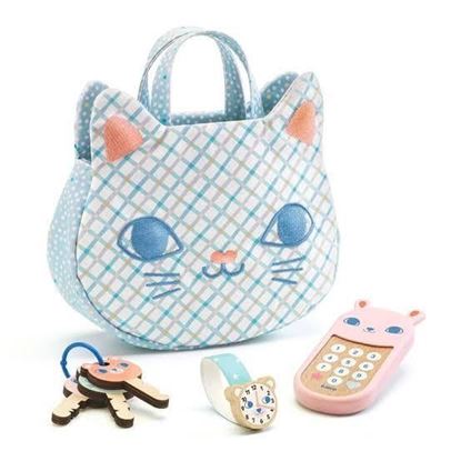 Borsetta gatto per bambine con accessori in legno