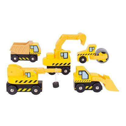 Set di veicoli da cantiere in legno per pista dei trenini